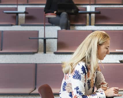 People sitting on stairs.